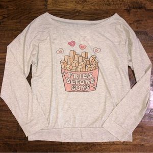Fries Before Guys Boatneck Long Sleeve Top Size XL New